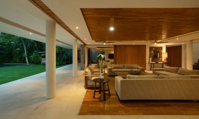 Villa Zambala Pool Side Lounge Area with Lights at Night | Canggu, Bali