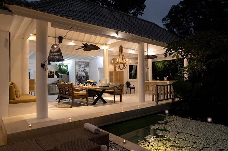 Sungai Jungle Villas Living Area View at Night | Tabanan, Bali