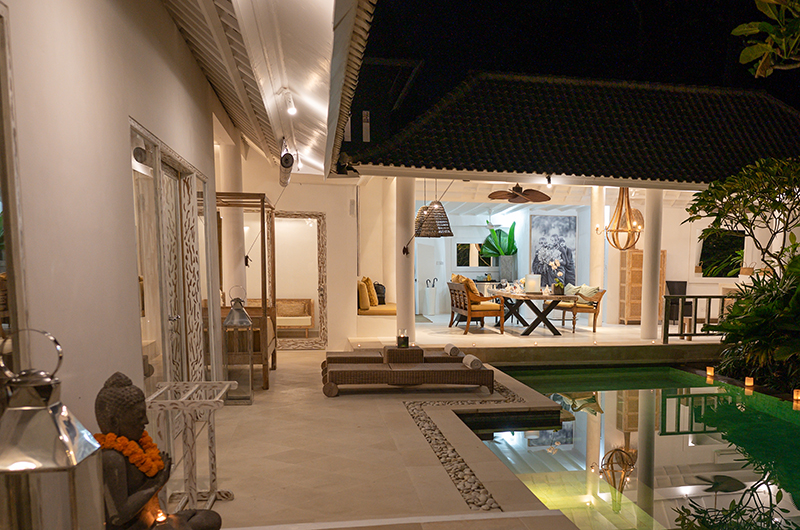 Sungai Jungle Villas Sun Beds at Night | Tabanan, Bali