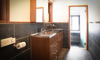 Powderhouse His and Hers Bathroom with Mirror | Hakuba, Nagano