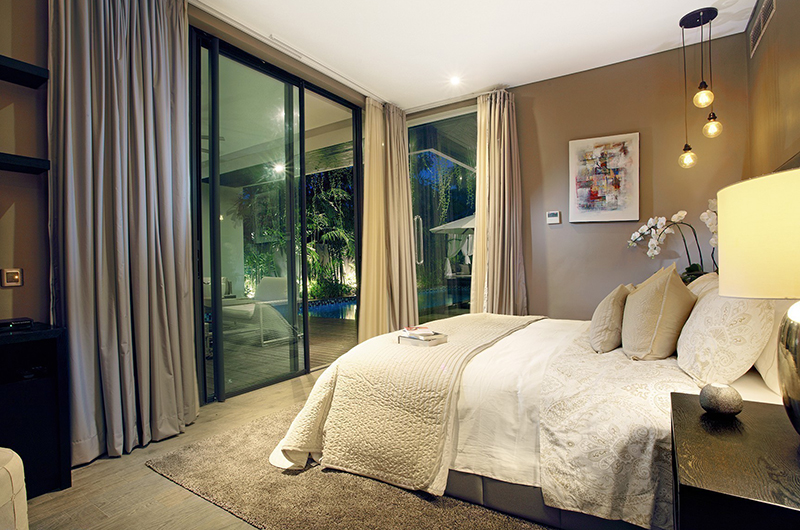 Villa Balimu Bedroom with Hanging Lamps and Pool View | Seminyak, Bali