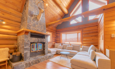 Villa Rusutsu Deluxe Villa Living Area with Fireplace | Rusutsu, Japan