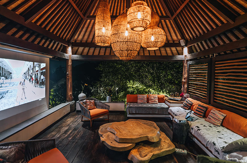 Villa Palem Open Plan Lounge Area at Night with View | Tabanan, Bali