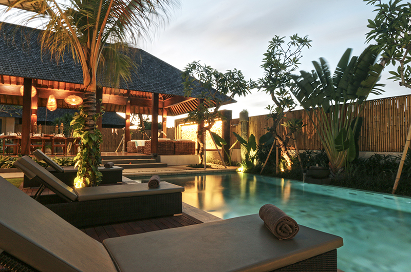 Villa Elite Cassia Pool Side Loungers at Night | Canggu, Bali