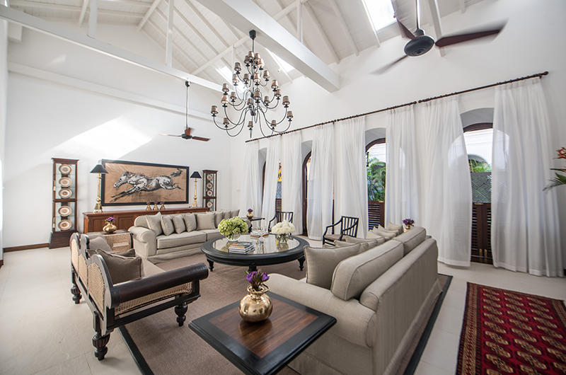 Lighthouse Street Living Area with High Ceiling and Chandelier | Galle, Sri Lanka