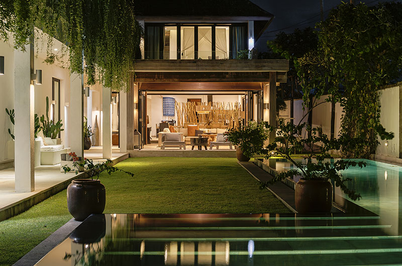 The Beach Villa Cemagi Pool Side Area at Night | Seseh, Bali