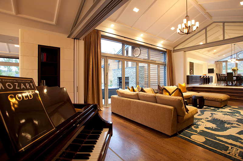 Villa Kumanu Living Room with Piano | Arrowtown, Otago