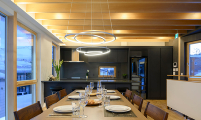 Hachiko Kitchen and Dining Area with Hanging Light | Hirafu, Niseko