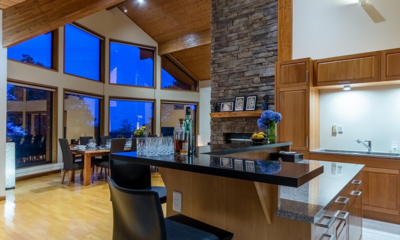 Starchase Kitchen and Dining Room with View at Night | Annupuri, Niseko