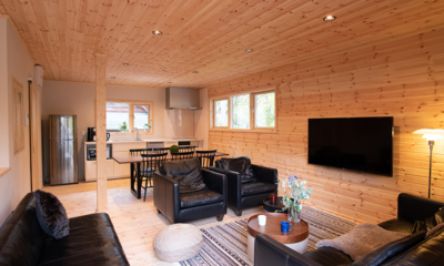 Villa Antelope Hakuba II Living Room with Wooden Wall | Hakuba, Nagano