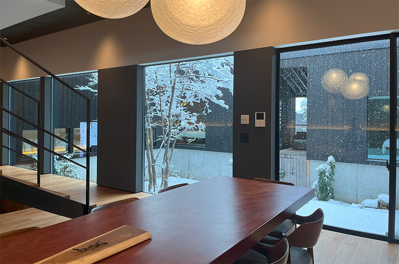 Nivia Dining Area with Outdoor Snow View | Hakuba, Nagano