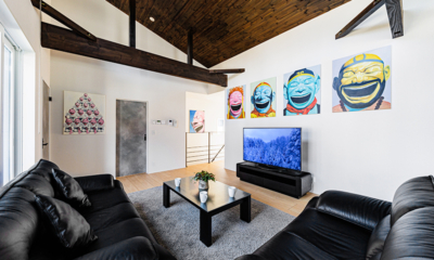 Villa Rochalie Indoor Living Area with TV | Hakuba, Nagano