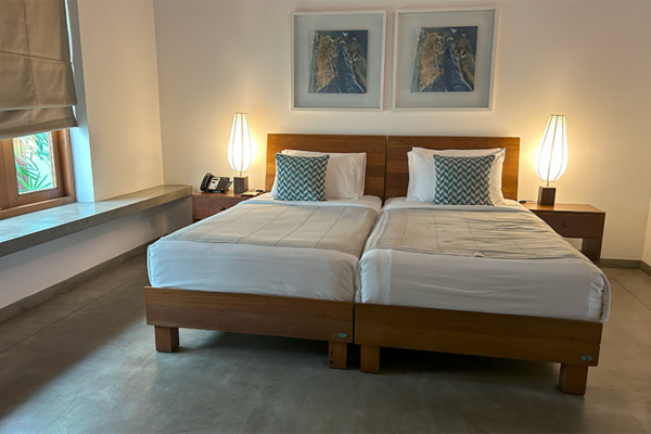 Ubuntu Beach Villas Bedroom One with Twin Beds | Mirissa, Sri Lanka