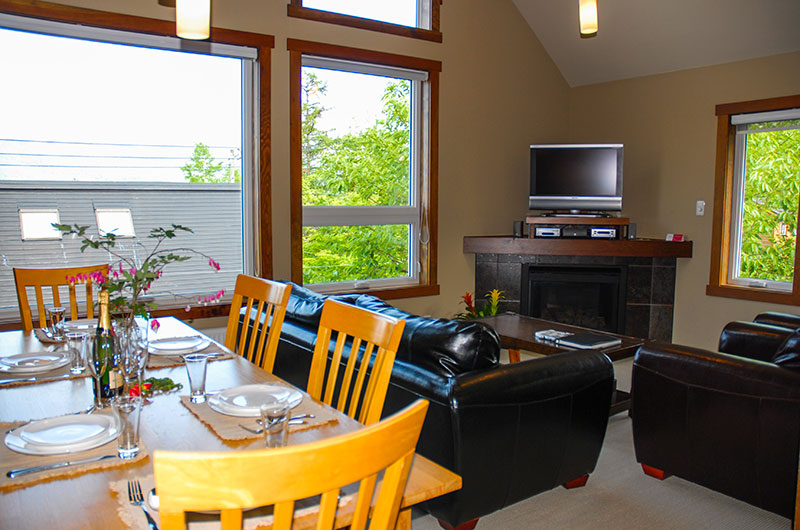 Niseko Creekside B Indoor Living and Dining Area with TV | Hirafu, Niseko