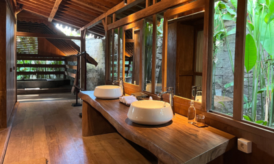 Villa Kapungkur His and Hers Bathroom with Wooden Floor | Canggu, Bali