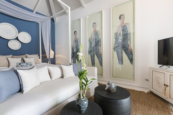 Mia Palm Bedroom with Hanging Lamps and TV | Chaweng, Koh Samui