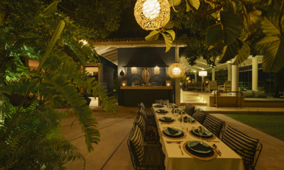 Villa Mine Dining with Hanging Lamps at Night | Talpe, Sri Lanka