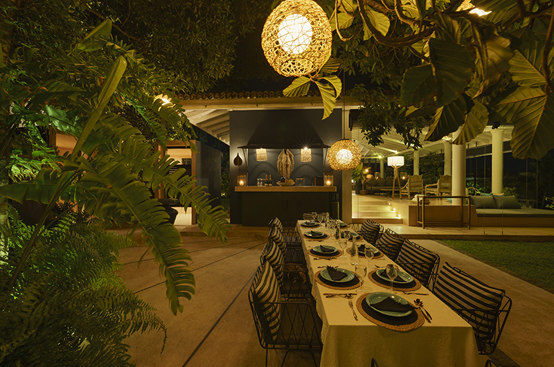 Villa Mine Dining with Hanging Lamps at Night | Talpe, Sri Lanka
