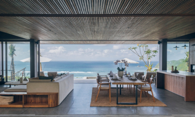 Tampah Hills Villa Keluarga Indoor Living and Dining Area with Sea View | Selong Belanak, Lombok