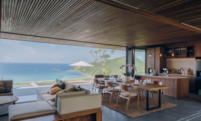 Tampah Hills Villa Keluarga Living, Kitchen and Dining Area with Sea View | Selong Belanak, Lombok