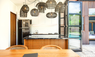Villa Boddisatva Kitchen and Dining Area with Hanging Lamps | Pererenan, Bali