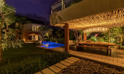 Villa Kimaya Pool Side Dining Area at Nights with Lights | Canggu, Bali