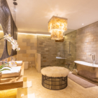 Villa Kimaya En-Suite His and Hers Bathroom with Hanging Light | Canggu, Bali
