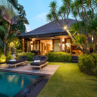 Villa Wolfe Pool Side Loungers at Night | Seminyak, Bali