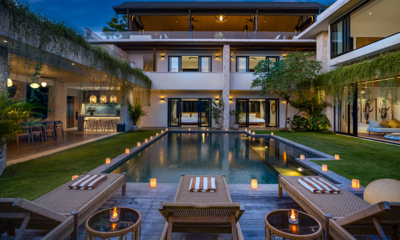 Villa Pantai Indah Pool Side Loungers at Night | Canggu, Bali
