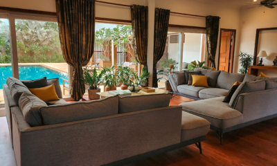 Villa Leakhena Indoor Living Area with Pool View | Siem Reap, Cambodia