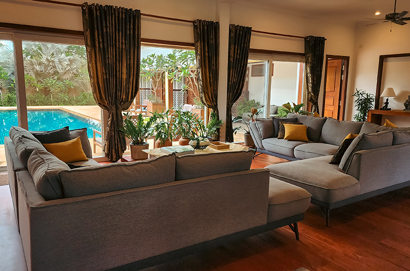Villa Leakhena Indoor Living Area with Pool View | Siem Reap, Cambodia