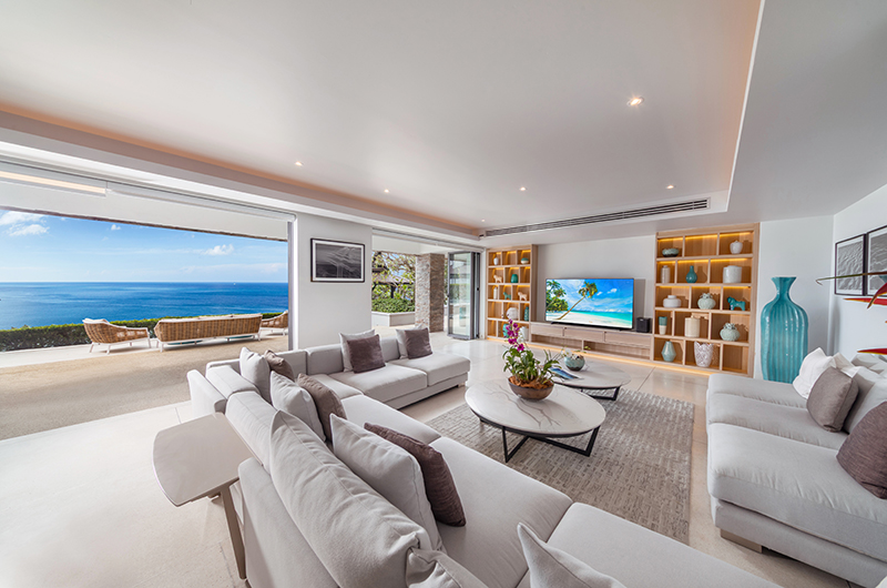 Villa La Prana Living Area with TV and Sea View | Kamala, Phuket