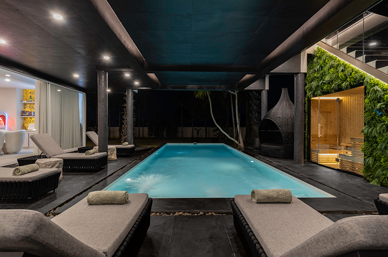 Palm Villa Pool Side Loungers at Night | Chiang Mai, Thailand