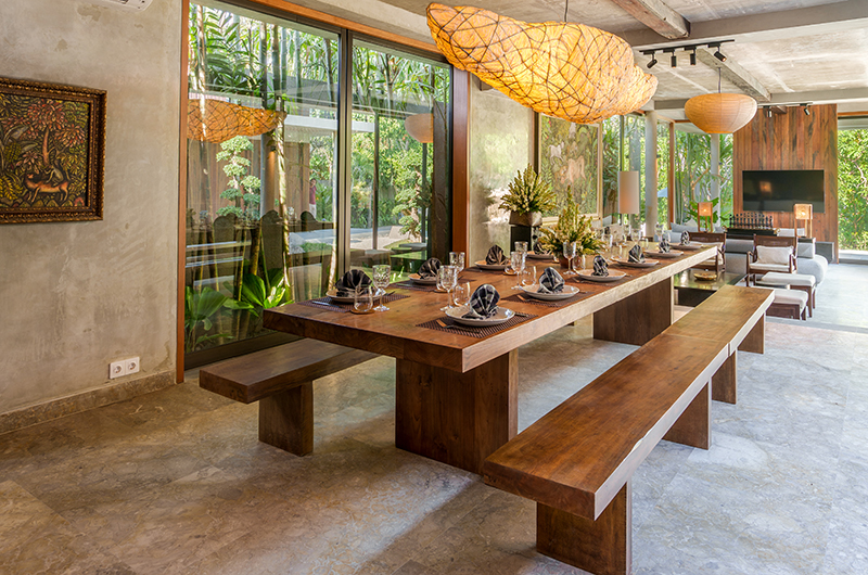 Villa Uma Santai Indoor Dining Area with Hanging Lights | Canggu, Bali