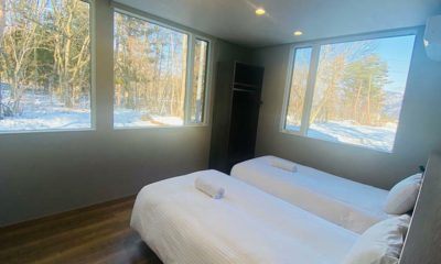 Chalet Infinity Bedroom with Twin Beds and View | Hakuba, Nagano