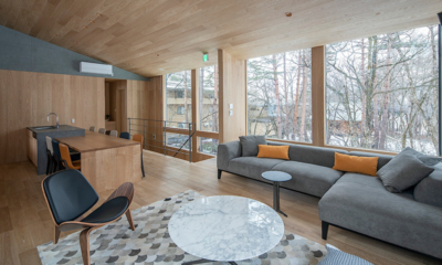 Kairos By The Mountain Living and Dining Area with Snow View | Hakuba, Nagano