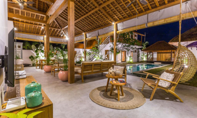 Bagera Hoi Namu Villa Hoi Seating Area with Pool View at Night | Seminyak, Bali