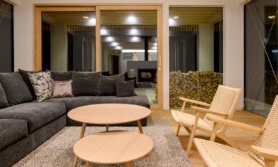 Yukihyo Indoor Living Area at Night | Soga, Niseko