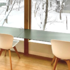 Sanzan Chalet Seating Area with Snow View | Echoland, Hakuba