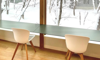 Sanzan Chalet Seating Area with Snow View | Echoland, Hakuba