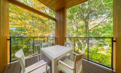 Sanzan Chalet Seating Area with View | Echoland, Hakuba