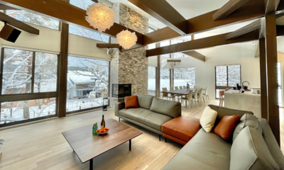 Silver Maple Chalet Living and Dining Area with Snow View | Echoland, Hakuba