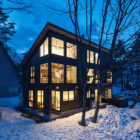 Silver Maple Chalet Exterior with Snow View at Night | Echoland, Hakuba