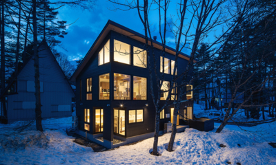 Silver Maple Chalet Exterior with Snow View at Night | Echoland, Hakuba