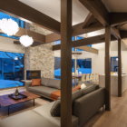 Silver Maple Chalet Living, Kitchen and Dining Area at Night | Echoland, Hakuba