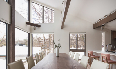 Silver Maple Chalet Dining Area with Snow View | Echoland, Hakuba