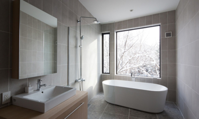 Chalet Hibari Bathroom with Snow View | Kabayama, Niseko
