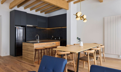 Shiyuki Kitchen and Dining Area with Hanging Light | Furano, Hokkaido