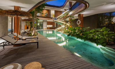 Akashi Residence Pool Side Loungers at Night | Canggu, Bali
