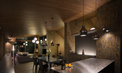 Yotsuba Living, Kitchen and Dining Area at Night | Echoland, Hakuba